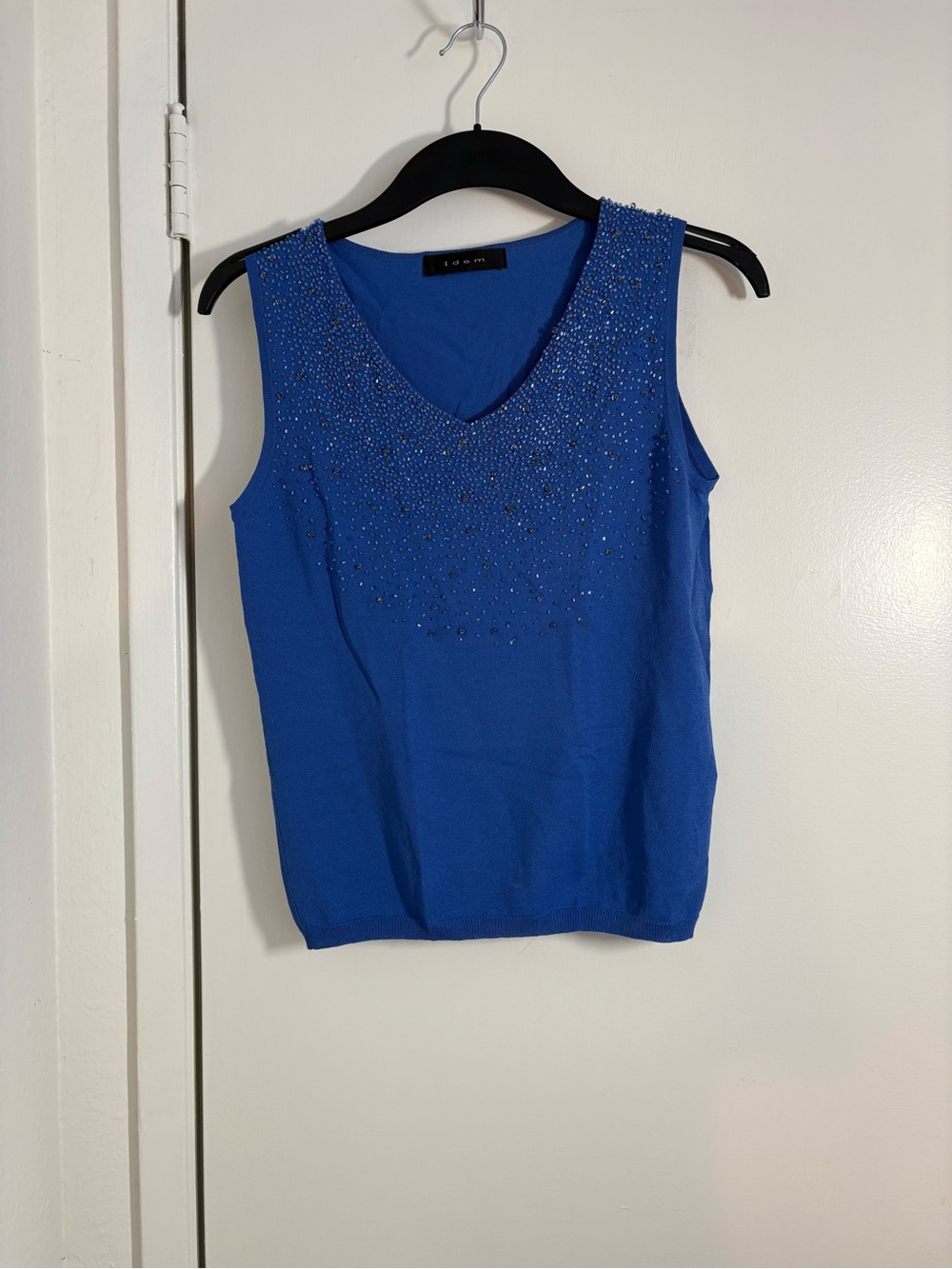 IDEM vintage Beaded V-Neck Knit Tank in Blue